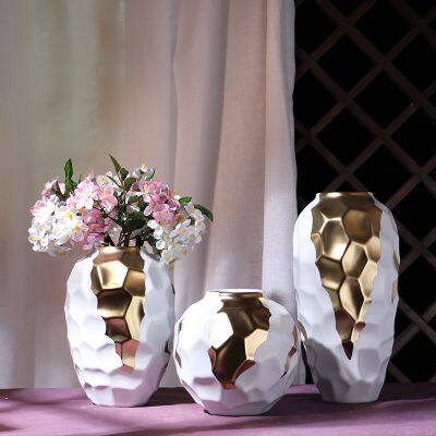 Creative Modern Simple Fashion White Gild Ceramic Flower Vase For Living Room Decor