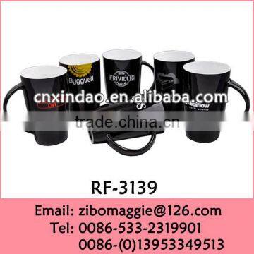 Personalized V Shape Promotion Black Ceramic Coffee Mugs Not Double Wall Mug