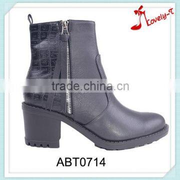 Fashionable girls high heel ankle boots cowgirl security splicing zipper boots