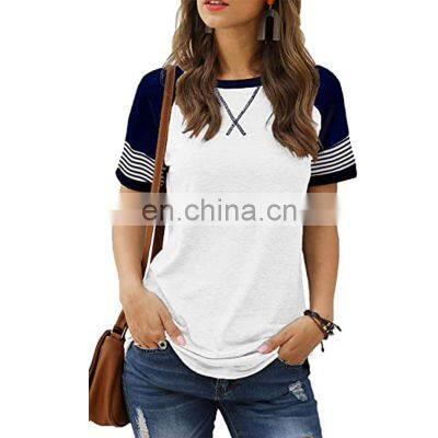 Factory direct sales 2021 Christmas hot style casual women's fashion trend stitching faded short-sleeved ladies casual T-shirt