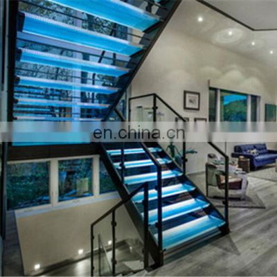 Exterior Metal Steel Stair Anti Slip Steps Spiral/ Straight / L Shaped Staircase Escalera with LED