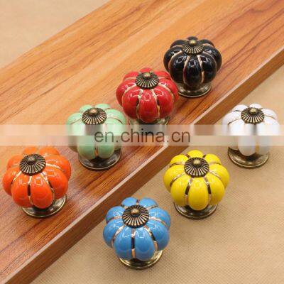 Pastoral Modern Cabinet Drawer Cupboard Handle MJ-1001 Factory Wholesale Ceramic Colorful Handle Pumpkin Cartoon Door