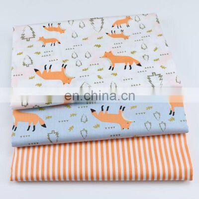 Cartoon fox stripe printed cotton children's bedding fabric wholesale