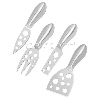 Stainless Steel 4 Pieces Cheese Knife Set: Hard and Soft Cheese Knives, Serving Fork & Cheese Spreader