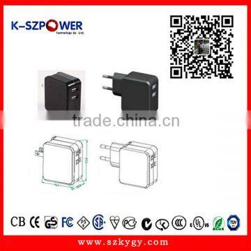 2016 G-series 17W K- 053400 Europe plug dual usb travel charger 5v with CE UL