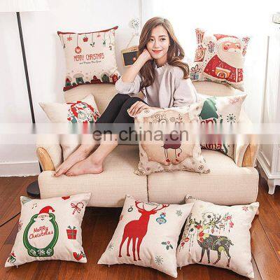 Christmas Decorations 45x45cm Pillow Case Santa Clause Christmas Deer Cotton Linen Cover Home Decor