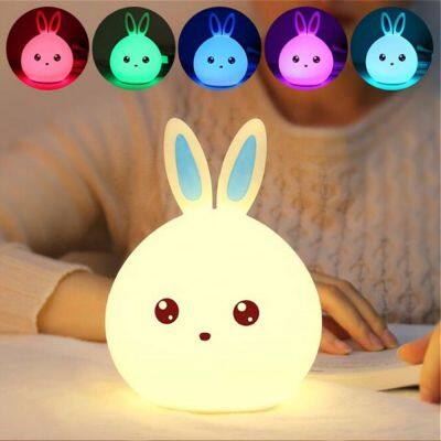 Touch Sensor Colorful Rabbit LED Night Light Remote Control USB Rechargeable Cartoon Silicone Bunny Lamp for Children Kids Baby photo-5