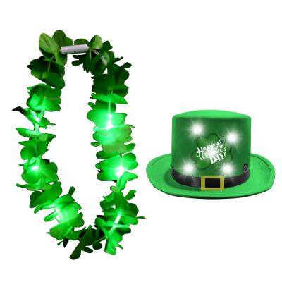 St. Patrick's Day Ornaments Set st patricks day hat led lighting Shamrock garland necklace
