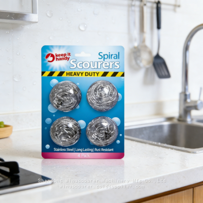 High Quality 4pcs Pack Custom Stainless Steel Scourer High-Density Steel Wool Ball for Kitchen Clean