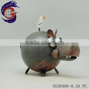 metal handcraft hippo figurine for gsrden art ornament