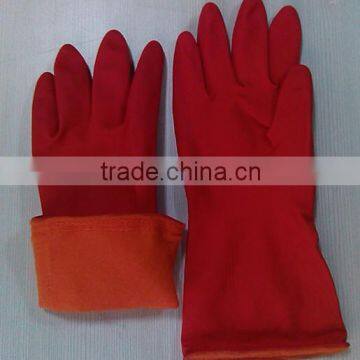 Red flocklined household latex gloves in china