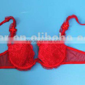 Hot Sexy Triangle Bright Red Flower Lace Bra With Wedding Hall photo-4