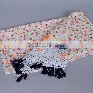 Latest Viscose Tassel Floral Printed Long Muslim Islamic Scarf