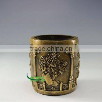 Brass flower brush pot statue