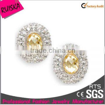 Newest Arrival Fashion Crystal Pave Earrings With Big Yellow Acrylic Stone And Rhinestone