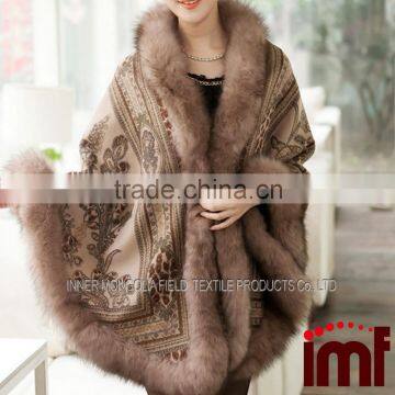 Cashmere and Fox Fur Trim Cape Korean Fashion online Shop Poncho