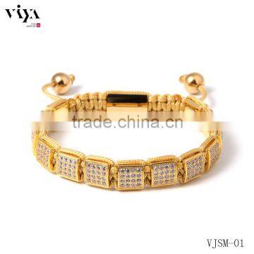 pave setting square beads gold plated rectangle logo beads bracelet flat beaded handmade bracelets