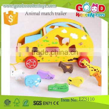 new design car toys Animal match trailer OEM wooden craft toys for kids EZ5110