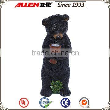 15" holding solar flashlight fiberglass bear sculpture, life size resin black bear statue