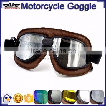 BJ-GT-009 Soft Padded Silver Lens Leather Goggles Motorcycle