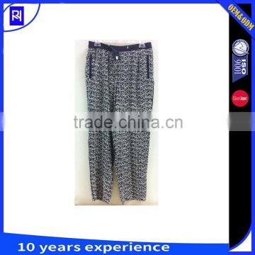 100% Viscose Print Pants Trousers Ankle Length Solid Waistband Staight Leg Back Jetted Pocket Front Vertical Pocket