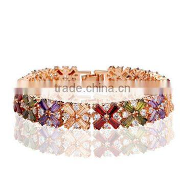 18K Rose Gold Plated AAA+ Elegant Multicolour Cubic Zircon Bracelet Bangle European Vintage Charm Bracelet