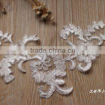 Wholesale Wedding Gown White Lace Applique,White Embroidery Bridal Lace Applique photo-3