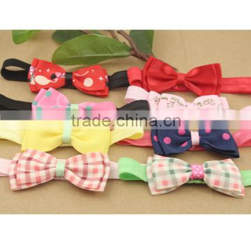 New Design Grosgrain Ribbon Bow Elastic Headband For Kids,Printed Fabric Bow Headband