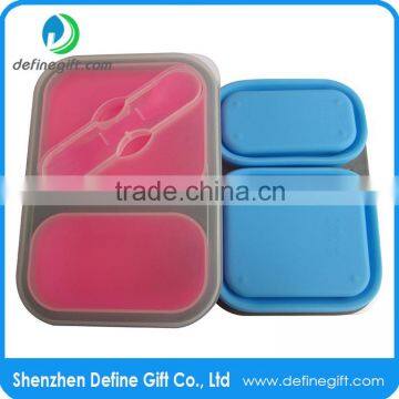BPA Free Eco Pink or Blue Folding Silicone Compartment Lunch Box photo-2