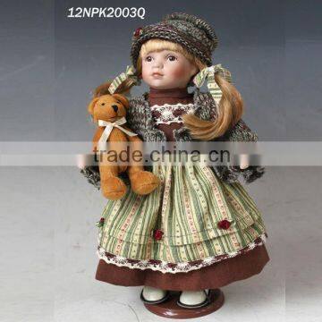 12inches Porcelain country girl doll lovely standing doll for kids