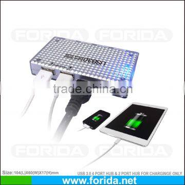 6 Port USB 3.0 Ports Hub with LED +AC Power Adapter For Desktop