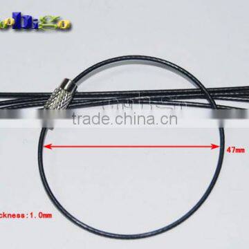 Stainless Steel Keychain Cable Wire With Black Rubber Twist Screw Locking Length 6" Thinkness 1.0mm #FLQ043-B