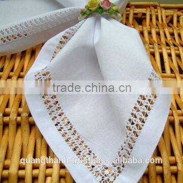 Hand Hemstitched Napkin, Embroidered Napkin, Embroidery Napkin, White Cotton Napkin, 100% Cotton Napkin