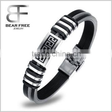 Gold Supplier Men's 316L Stainless Steel Silicone Great Wall Pattern Wrist Fashion Charm Bracelet