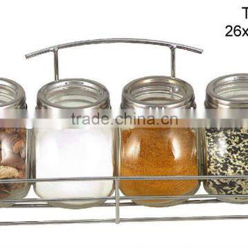 TW488 4pcs glass spice jar set with metal rack