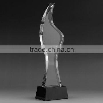 Oem logo design size optical glass TV show competetion flame shape award stand K9 engravingblank glass crystal awards plaque