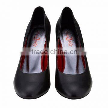 Top Quality Dress Ladies Round Toe Shape Classic Breatheable PU Lining Comfortable Black Sheep Skin Pump Shoes photo-2