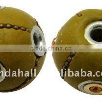 Handmade Indonesia Beads, with Brass Core, Round, Olive, about 24x21mm, hole: 4mm(IPDL-A010-2)