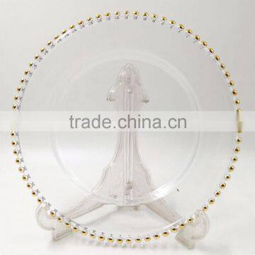 Wholesale clear glass beaded charger plate with true gold / silver beaded for wedding , cheap price