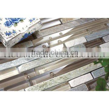 Fico new arrival 2016 GZ33124S-2,glass stone strip mosaic and glass mosaic tile mix crystal glass