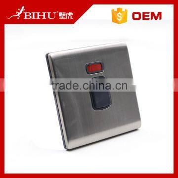 High Quality UK 45a 1 Gang Wall Switch for Kitchen Stainless Steel Wall Switch Socket Safe