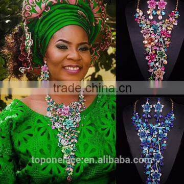 colorful flower crystal african jewelry sets/arabic bridal jewelry sets/wedding jewelry fashion