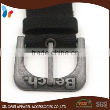 metal alloy pin buckle with raise up logo