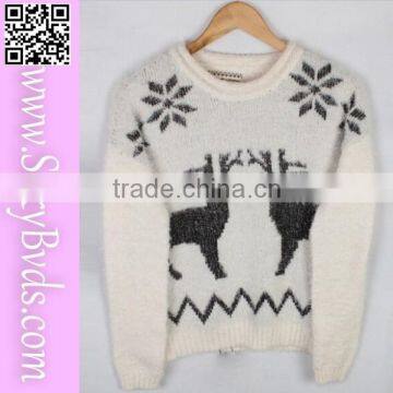 White snowflake christmas knitted sweater with deer