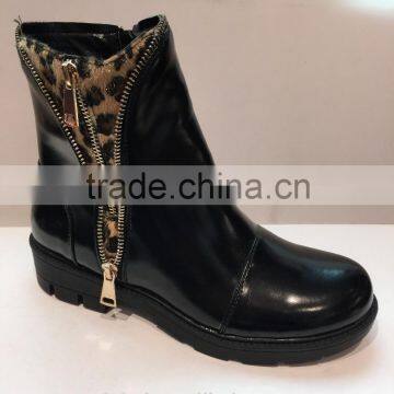 low heel leopard fur hot selling young fashion lady ankle shoes with zipper