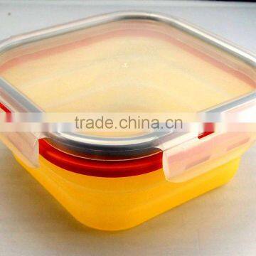 L size Square shaped non-stick silicone food storage container/collapsible silicone container