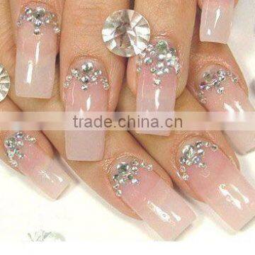 custom lovely 3 D rhinestone artificial curved nail tips