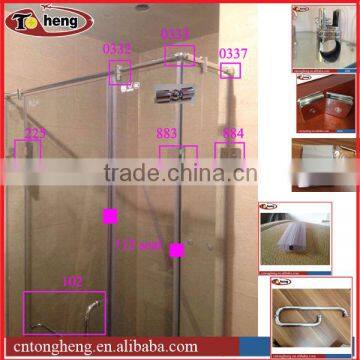 Frameless hinged support bar glass shower enclosure hardware kit