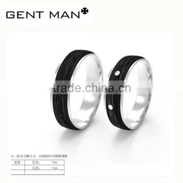 Fashion Wedding 925 Silver jewelry ring Black Carbon Fiber couple Ring with Cubic zirconia inlay ring