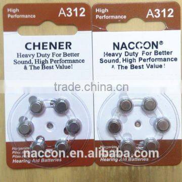 A312 zinc air hearing aid battery 1.4V button cell battery wa